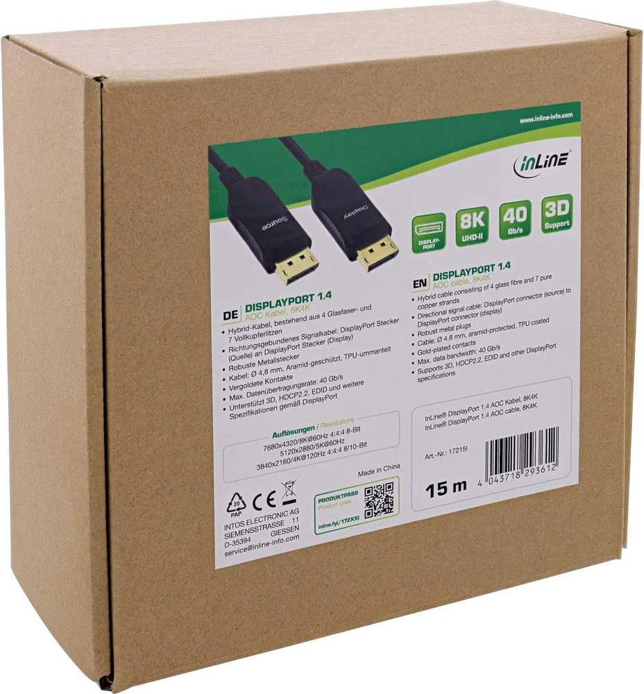 InLine DisplayPort 8K4K AOC laidas, juodas - 15m