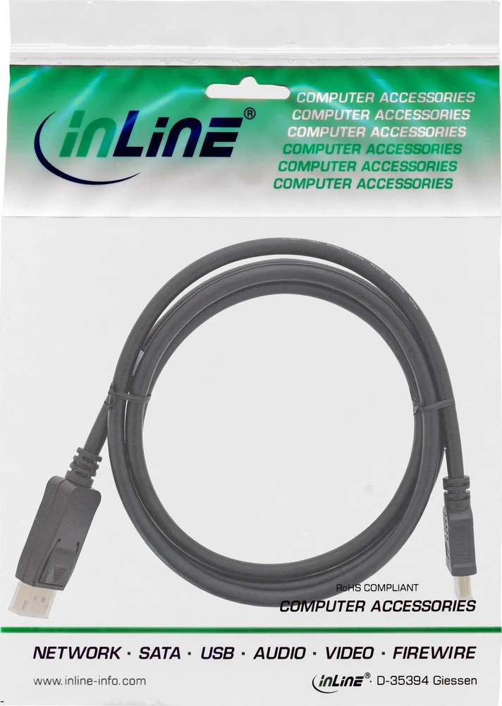 InLine DisplayPort ir HDMI laidas pakuotėje