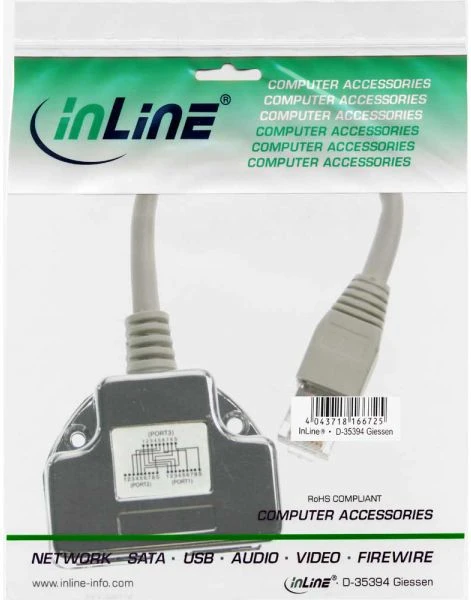 InLine ISDN prievado dvigubinimas, RJ45 vyriškas iki 2x RJ45 moteriškas (69932A)