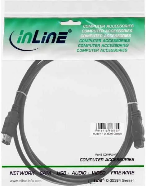 InLine Firewire 9 kontaktų – Firewire 6 kontaktų, 2m, Juodas (36902)