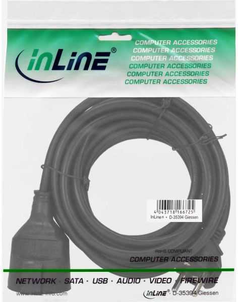 InLine maitinimo prailginimo laidas juoda 3m (16403)