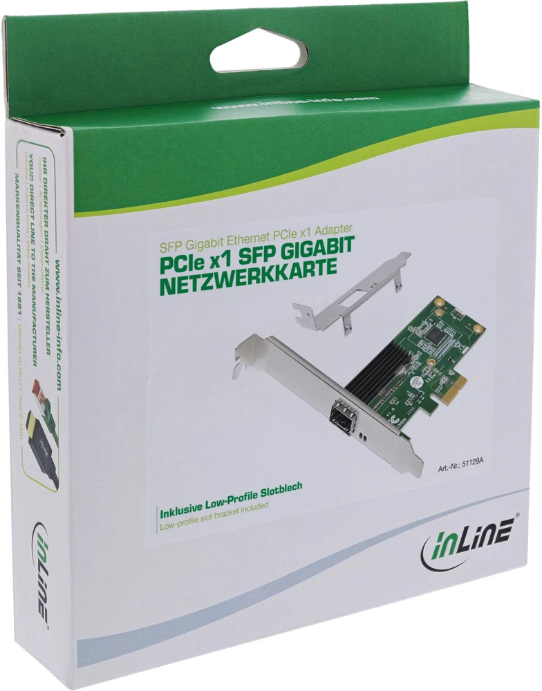 „InLine®“ gigabito tinklo adapteris, 1x SFP PCIe x1, įskaitant žemo profilio tvirtinimo plokštę