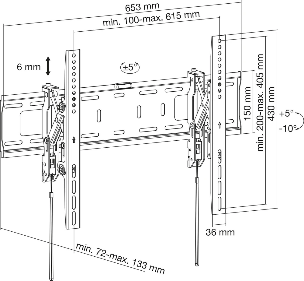„InLine ®“ tvirtas sieninis laikiklis, pakreipiamas, plokščiaekraniams televizoriams (37–80 colių), maks. 75 kg, juodas