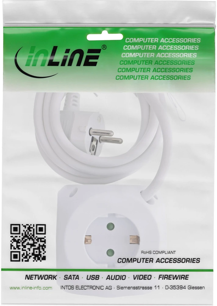 „InLine®“ įkrovimo kubas, 3 įžeminimo kontaktai, 2 USB-C, 2 USB-A, baltas, 2 m