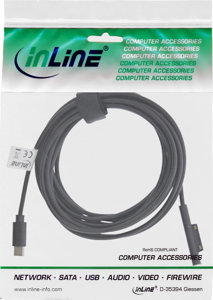 Inline Įmontuotas USB-C laidas – „Surface Pro“ 1 m, juodas (26670)