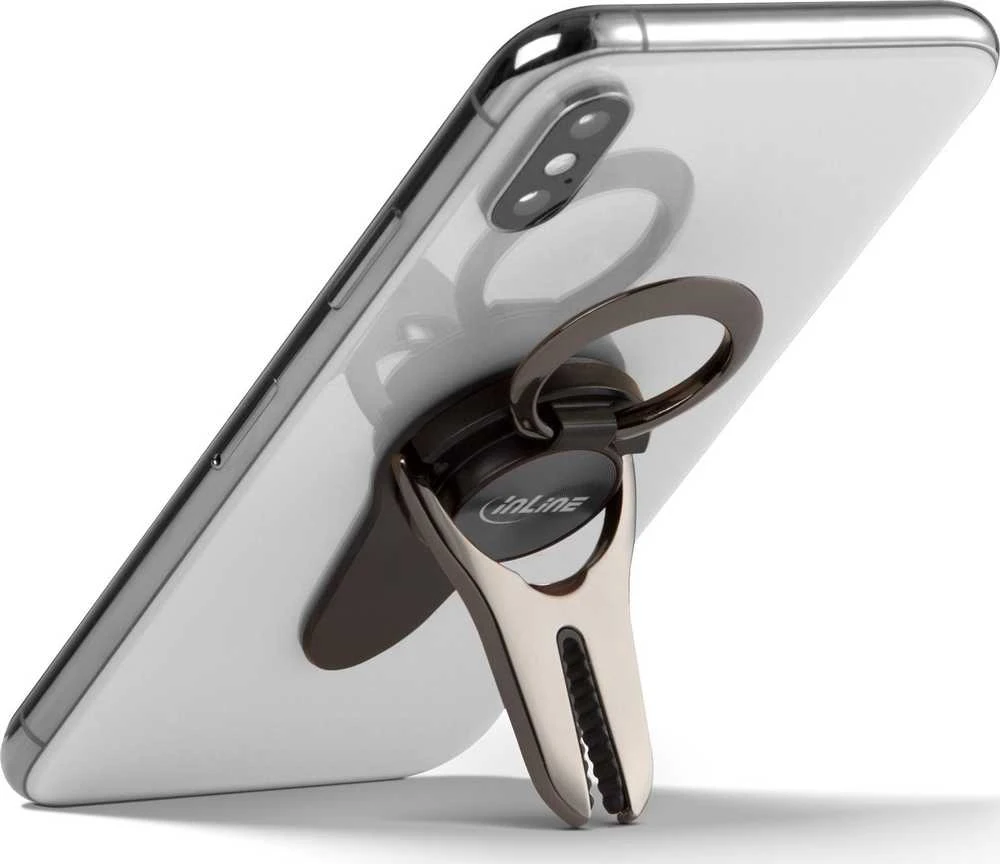 „InLine®“ išmanusis telefonas „3in1“ „Smartclip“ automobilinis laikiklis, stovas, pirštų laikiklis, lipni mobiliojo telefono rankena, išmaniojo telefono laikiklis, „Selfie“ mobiliojo telefono laikiklis,