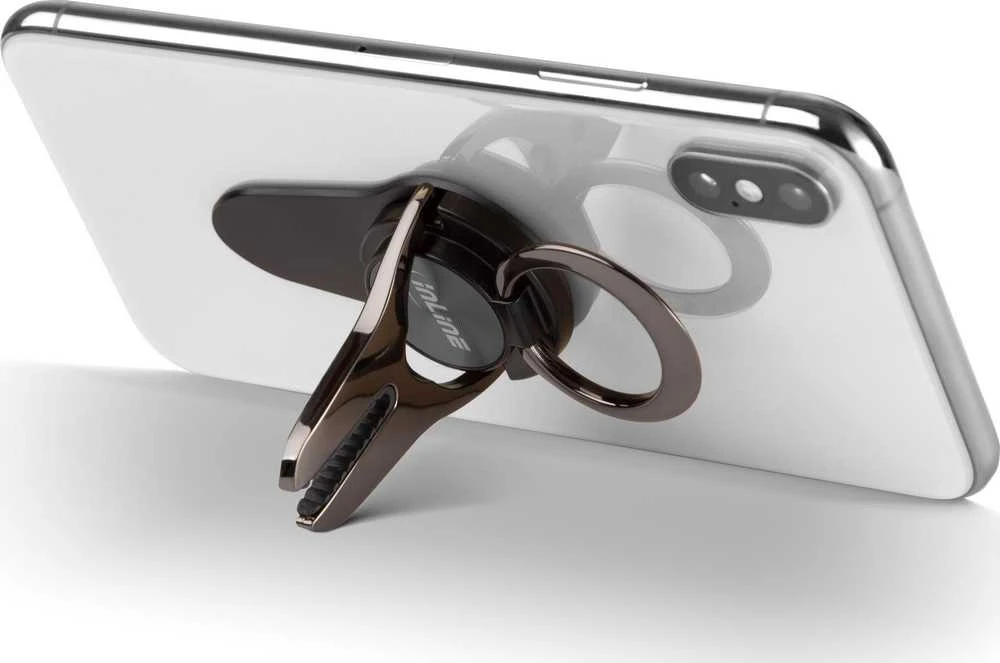 „InLine®“ išmanusis telefonas „3in1“ „Smartclip“ automobilinis laikiklis, stovas, pirštų laikiklis, lipni mobiliojo telefono rankena, išmaniojo telefono laikiklis, „Selfie“ mobiliojo telefono laikiklis,