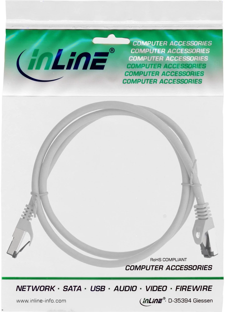 InLine® Tinklo kabelis, S/FTP (PiMf), Cat.8.1, 2000MHz, be halogenų, pilka, 3m