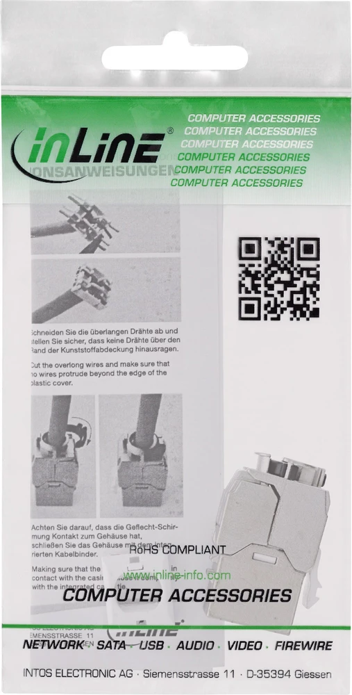 InLine® Keystone RJ45 plonas lizdas, SNAP-In, Cat.8.1, integruotas kabelio raištis