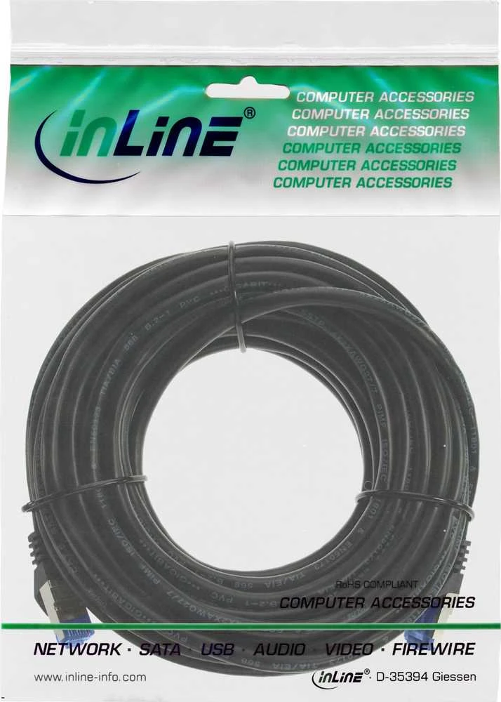 InLine® Patch kabelis, Cat.6A, S/FTP, PUR pramoninis, juodas, 40 m