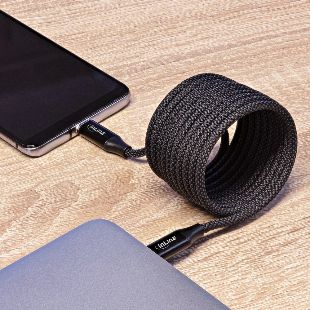 InLine® Magnetic USB-C cable, USB-C male/male, 100W, juodas, 1.5m