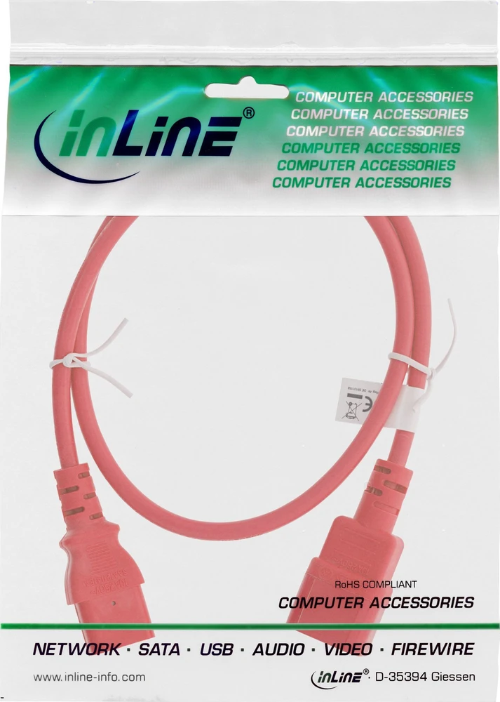 InLine® Maitinimo kabelio ilgintuvas, C13 iki C14, raudonas, 2m