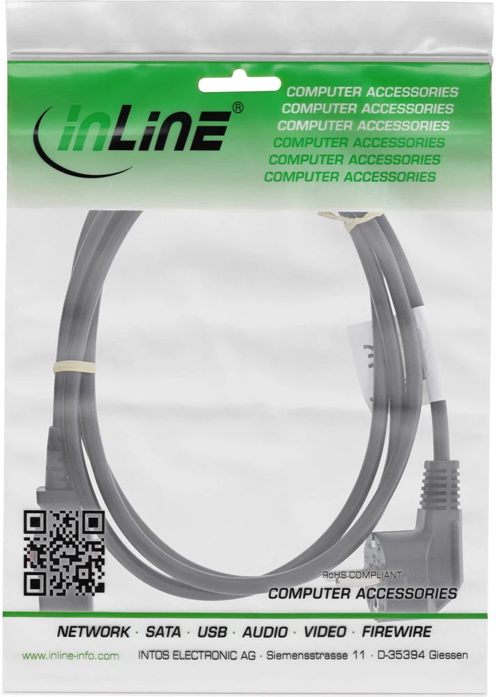 „InLine“ maitinimo kabelis – kampinis įžeminimo kontaktas į C13, užrakinamas – 2 m