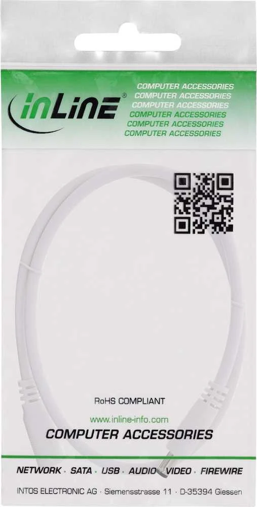 InLine Maitinimo kabelis ® nuolatinės srovės ilgintuvas, nuolatinės srovės kištukas, 5,5x2,5 mm, AWG 18, baltas, 5 m