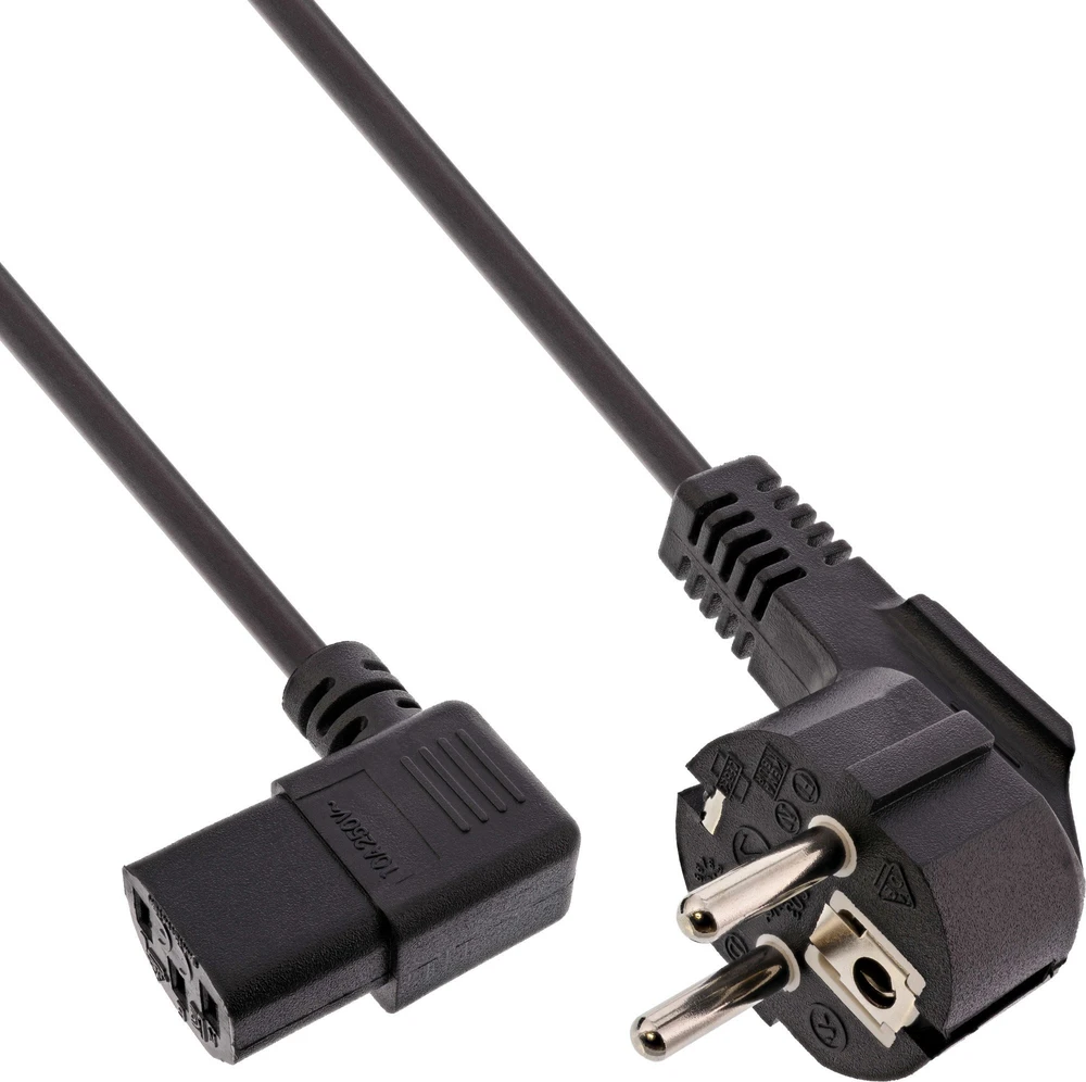 InLine® Maitinimo kabelis, Schutzkontakt kampas į C13 kairėje angeled, juodas, 5m