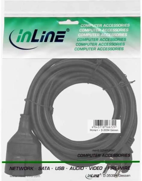 InLine maitinimo prailginimo laidas juoda 5m (16405)