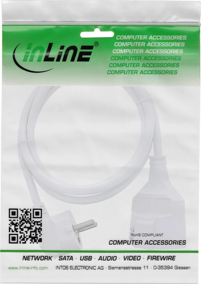 InLine® maitinimo prailginimo kabelis angeld Type F baltas 5m