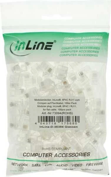 InLine Modular 6P4C kištukas, RJ11 itin plokštiems kabeliams, 100 vnt (73094)