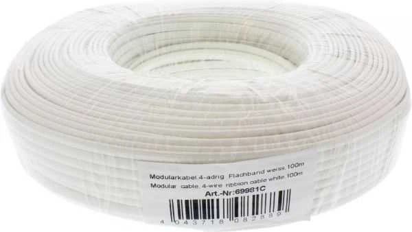 InLine Modulinis kabelis, 4 gyslų, balta, 100m, žiedas (69981C)