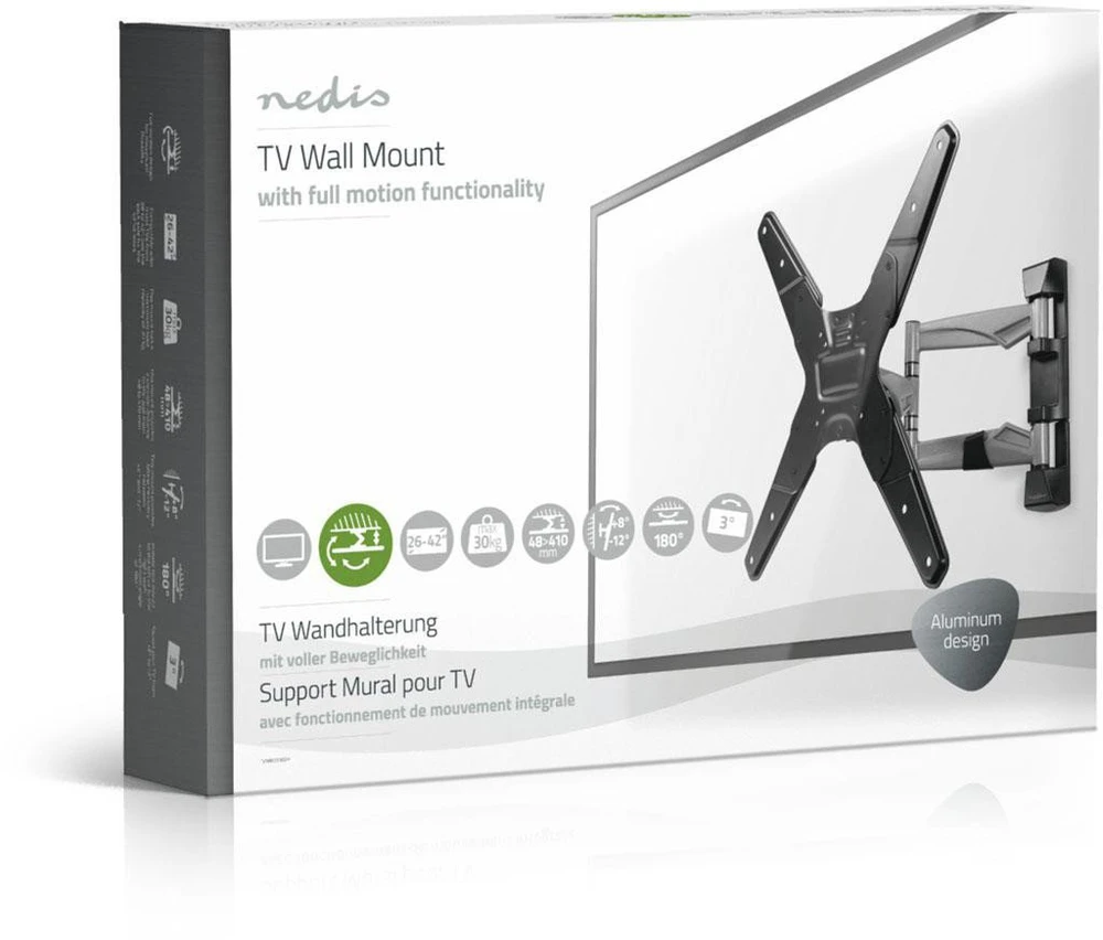 Laikiklis Nedis Wall Mount Full Motion - skirtas ekranams nuo 26 iki 42 colių, pakreipimas +8°/-12°, keliamoji galia 30kg