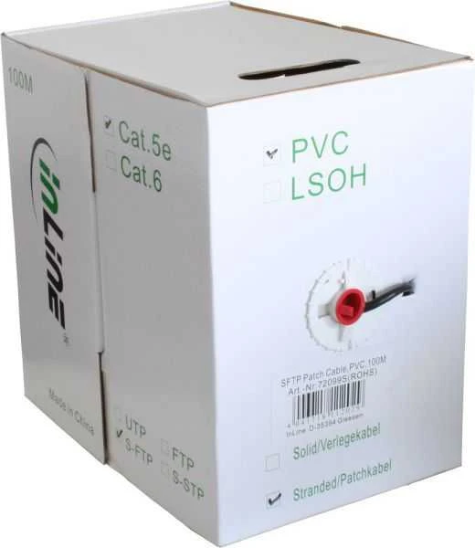 InLine tinklo pataisos laidas SF/UTP, Cat.5e, AWG26, CCA, PVC, juoda, 100m (72099S)