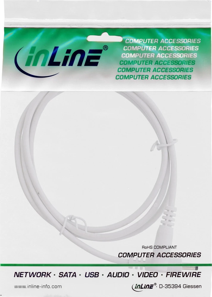 InLine® nuolatinės srovės ilgintuvas, nuolatinės srovės kištukas kištuku/kištuku 4,0x1,7 mm, baltas, 5 m