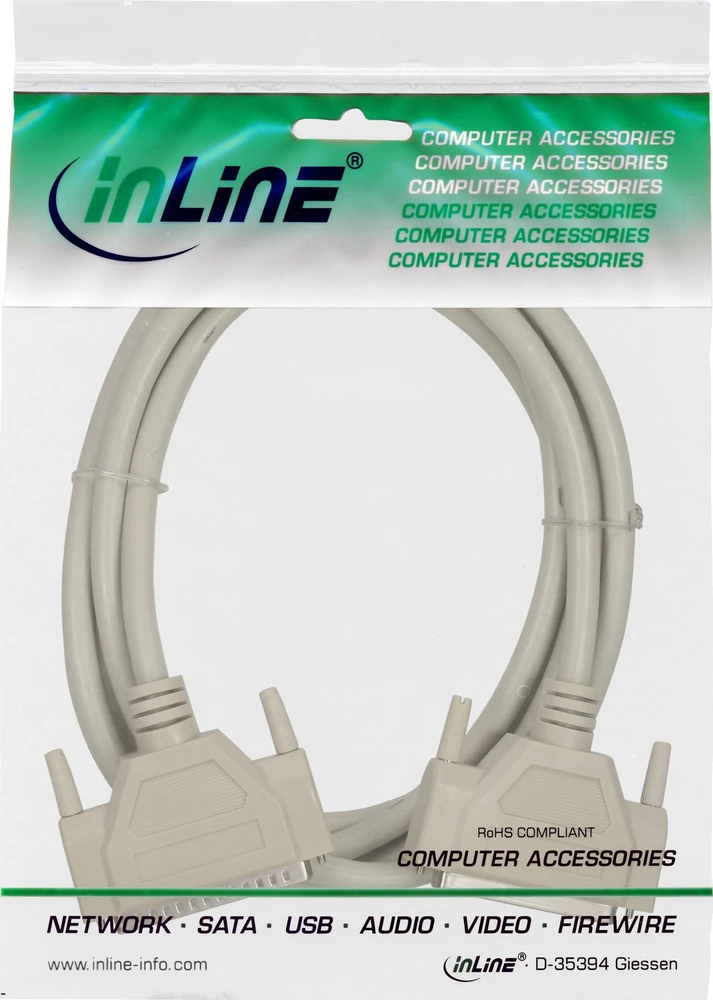 InLine® nuoseklusis prailginimo kabelis 37 kontaktų, DB37 kištukė 1:1 pilka 3mInLine® nuoseklusis prailginimo kabelis 37 kontaktų, DB37 kištukinis ir moteriškas 1:1 pilkas 5 m
