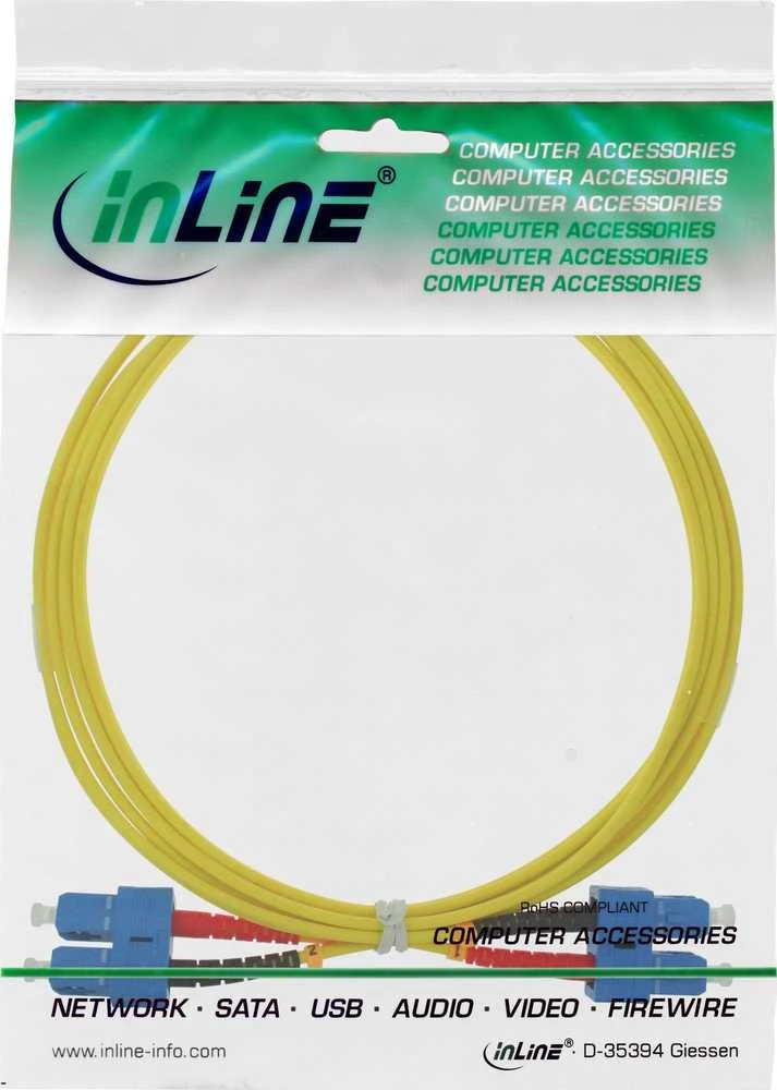 InLine – Patch – Kabelis – SC Single – Modus (M) iki SC Single – Modus (M) – 25,0 m – Stiklo pluoštas – 9/125 Mikrometras – OS2 – Be halogenų – geltona (82925H)