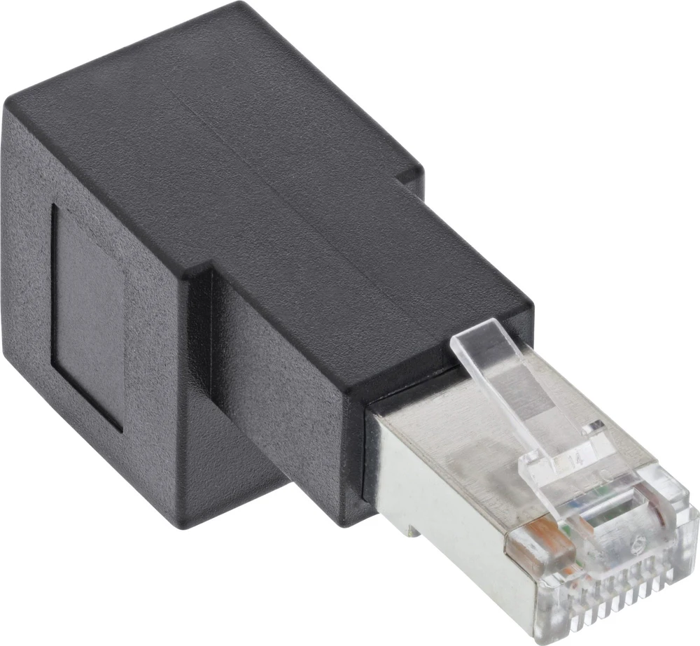 InLine® pataisymo laido adapteris Cat.6A, RJ45 kištukas / lizdas, 90° kampu žemyn