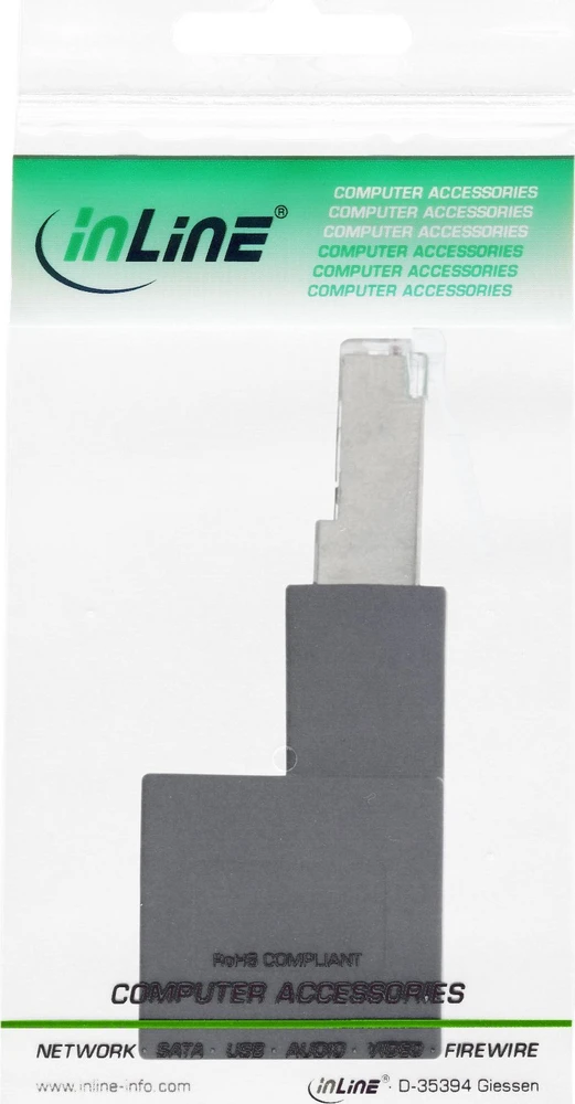 InLine® pataisymo laido adapteris Cat.6A, RJ45 kištukas / lizdas, 90° kampu žemyn