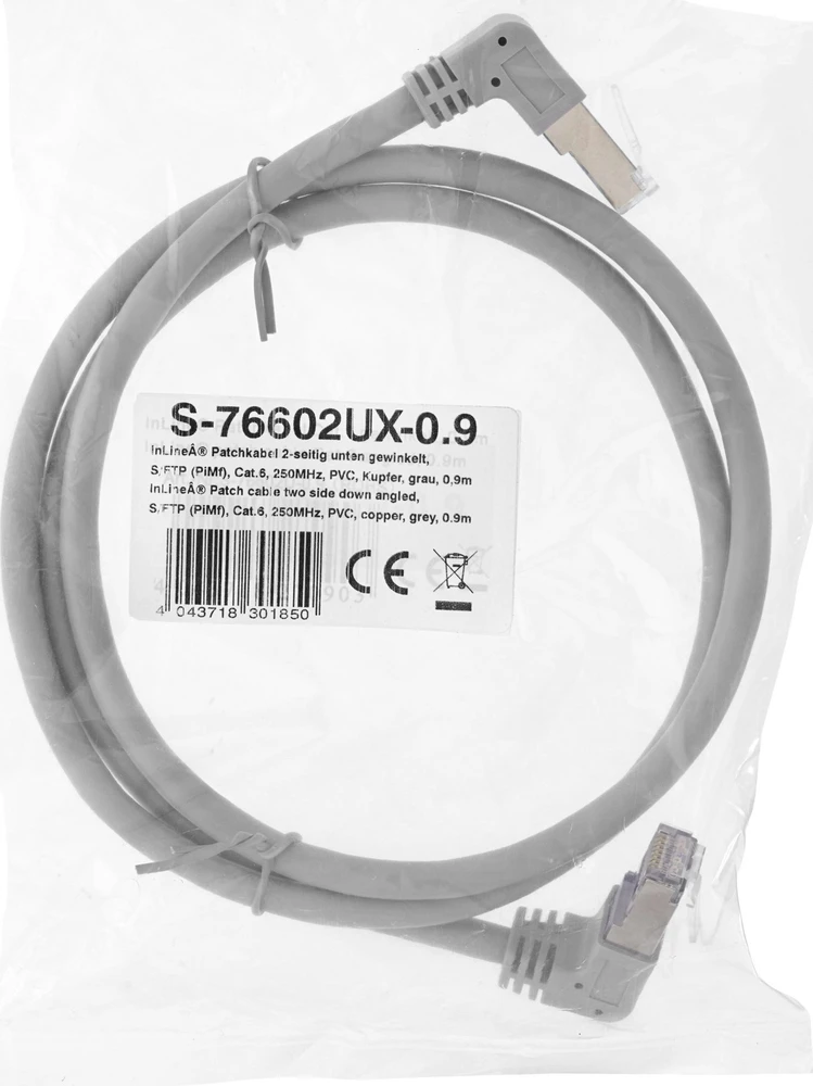 InLine® Patch kabelis, dvipusis žemyn, S/FTP, Cat.6, 250MHz, PVC, 0,90m