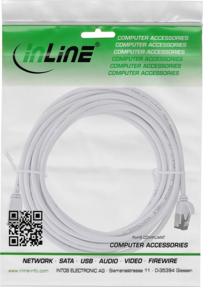 InLine® Patch kabelis plonas, U/FTP, Cat.8.1, TPE be halogenų, baltas 3 m