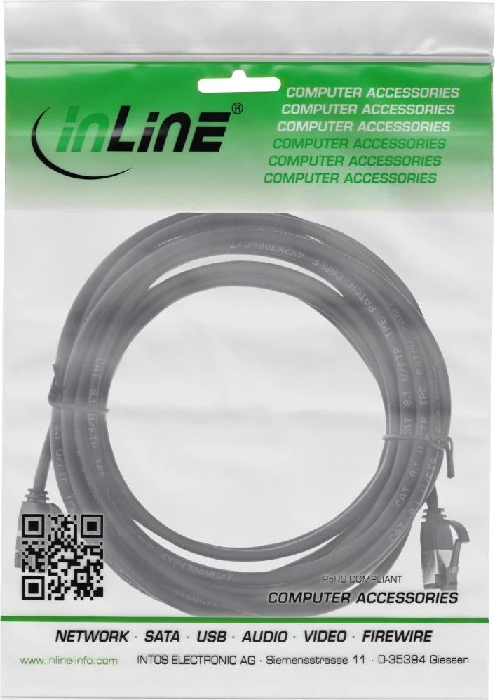 InLine® Patch kabelis plonas, U/FTP, Cat.8.1, TPE be halogenų, juodas 10 m
