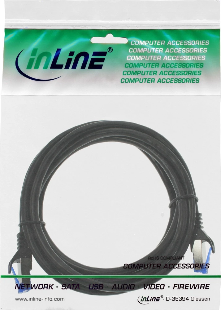InLine® Patch kabelis šarvuotas, U/FTP, Cat.6A, juodas, 25m