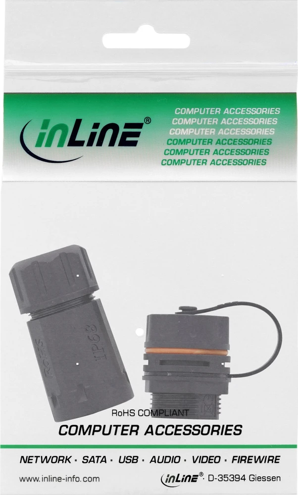 InLine® Patch kabelių jungčių rinkinys Cat.6A, atsparus vandeniui IP68, jungtis, skirta pramoniniam naudojimui, su dulkių dangteliu