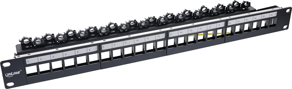 „InLine®“ 24 jungčių komutacinė panelė, „Keystone“ tuščia panelė, 19 colių, 1U, juodas RAL9005