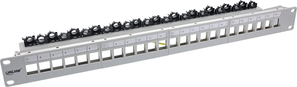 „InLine®“ 24 jungčių komutacinė panelė, „Keystone“ tuščia panelė, 19 colių, 1U, šviesiai pilka RAL7035