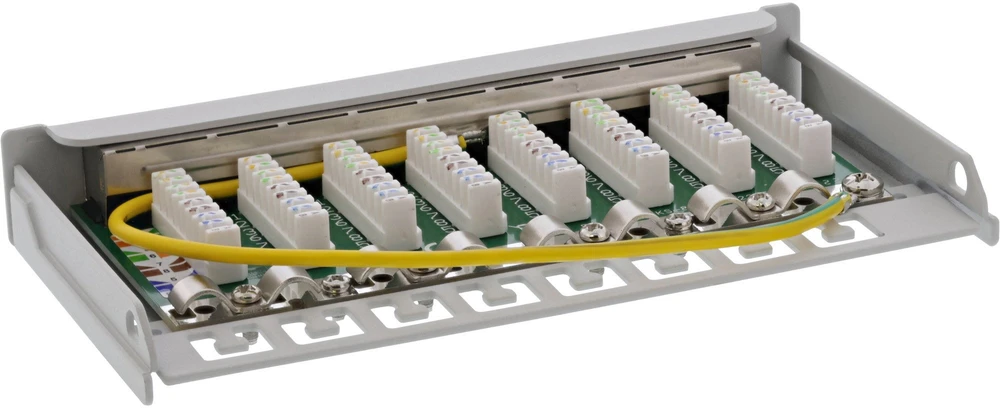 InLine® „Patch panel“ Cat.6A 0.5U 8 prievadų, montuojamas ant stalo/sienos, šviesiai pilkas, RAL7035