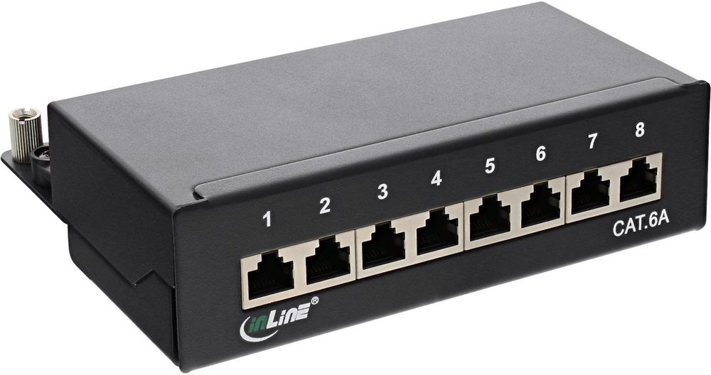 InLine® „Cat.6A“ pach panelė, montuojama ant stalo / sienos, 8 prievadai, juoda RAL9005