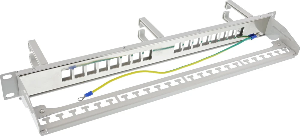 InLine® Patch panelis Cat.6A 16 krypčių, su 3 laikikliais, 16 keystone modulių, 19'', 1U, pilkas