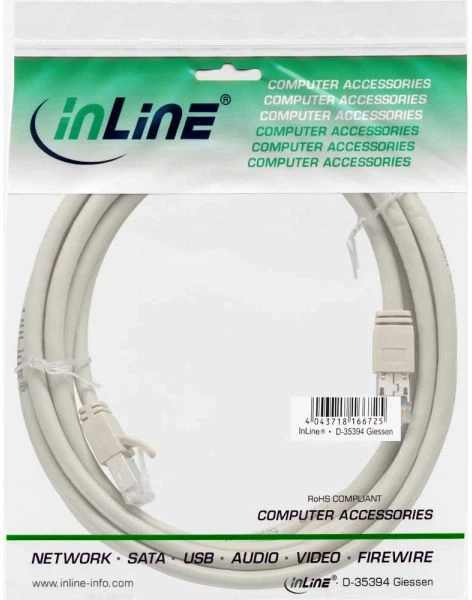 InLine tinklo kabelis S/FTP, PiMF, Cat.6, pilkas 2m (76702A)