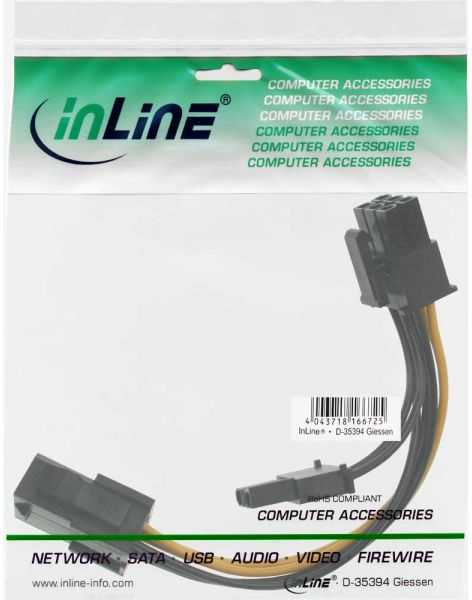 InLine PCIe 6-pin - PCIe 8-pin, 0.1m, Geltonas (26626)