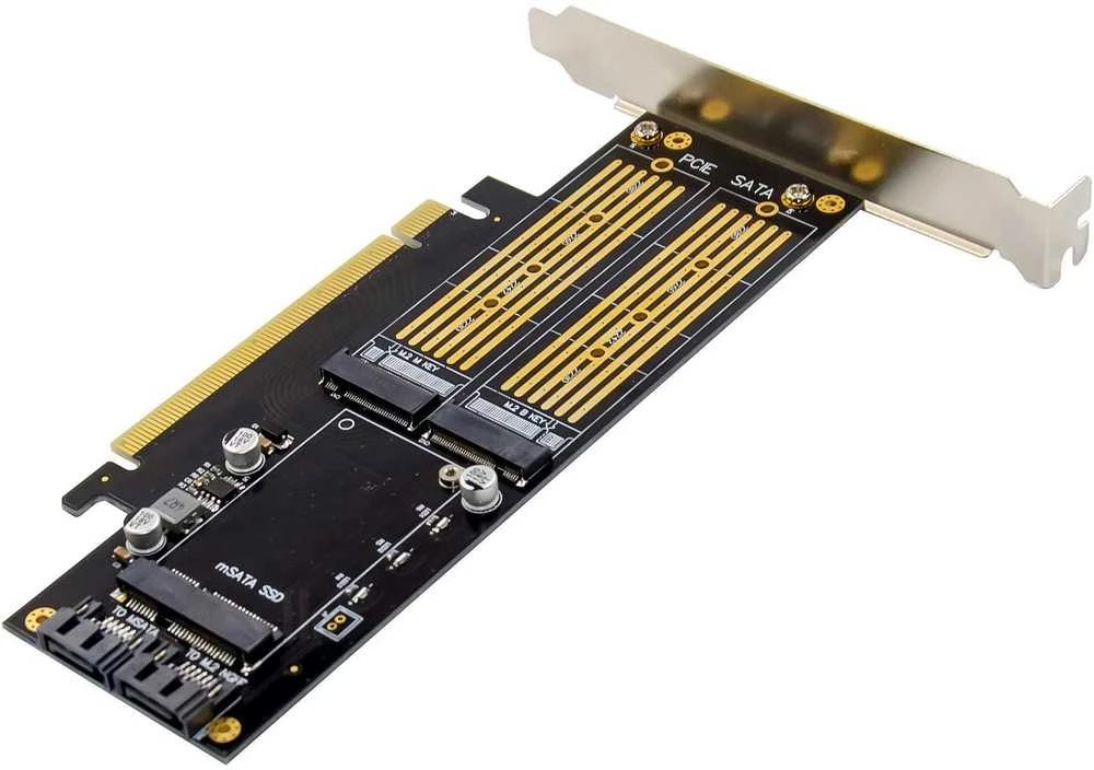 InLine® PCIe x16 plokštė į 2x M.2, 1x mSATA