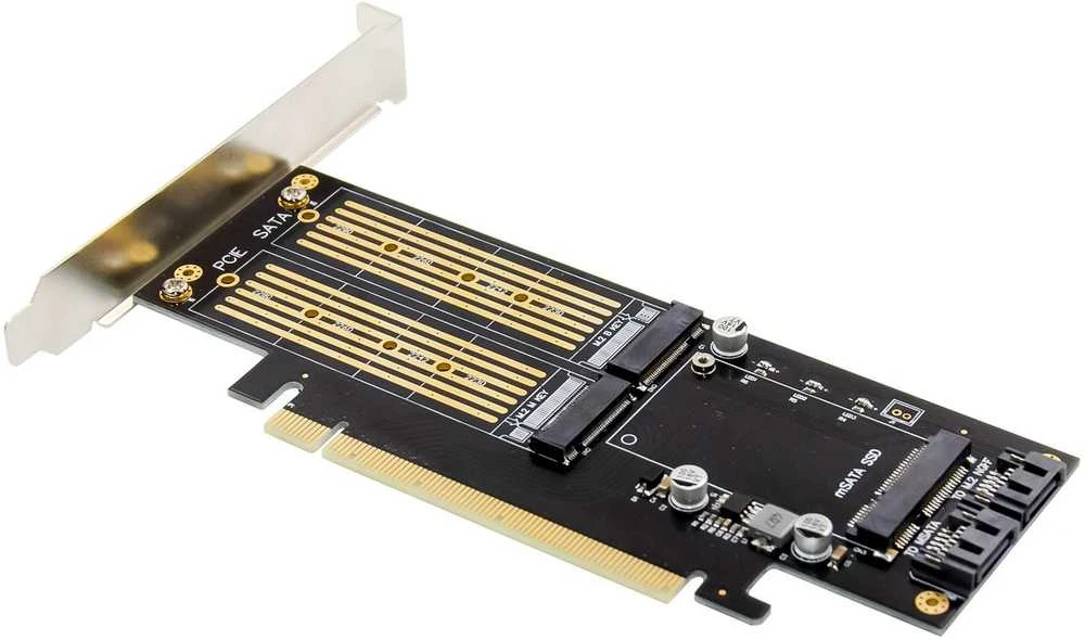 InLine® PCIe x16 plokštė į 2x M.2, 1x mSATA