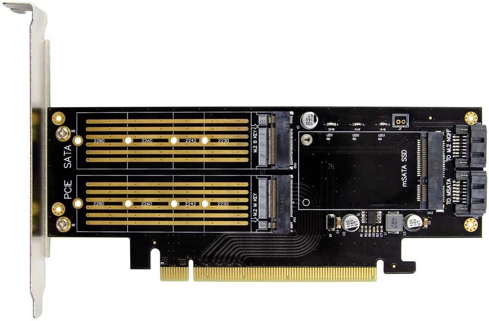 InLine® PCIe x16 plokštė į 2x M.2, 1x mSATA