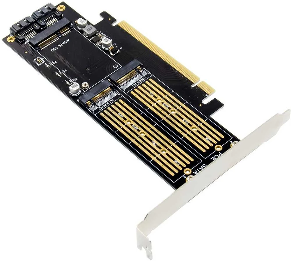 InLine® PCIe x16 plokštė į 2x M.2, 1x mSATA