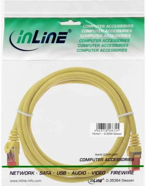InLine 76450Y pataisomasis kabelis RJ45 kištukas iki RJ45 kištukas S/FTP Cat.6 geltonas 0,5 m