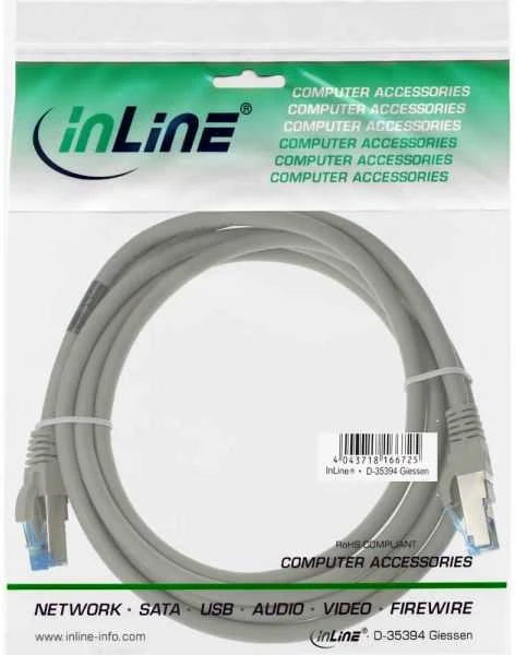 InLine Patchcord S/FTP, PiMF, Cat.6A, be halogenų, 500MHz, pilka 15m (76815)
