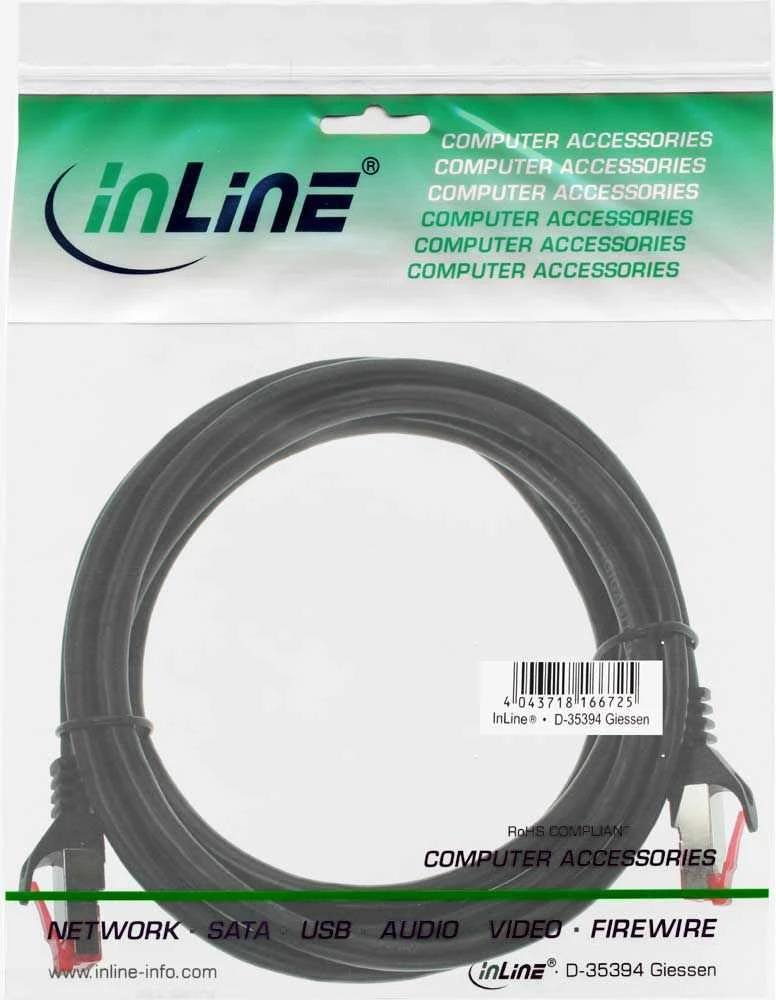 InLine 76405S pataisomasis kabelis RJ45 kištukas į RJ45 kištuką S/FTP Cat.6 juodas 5 m