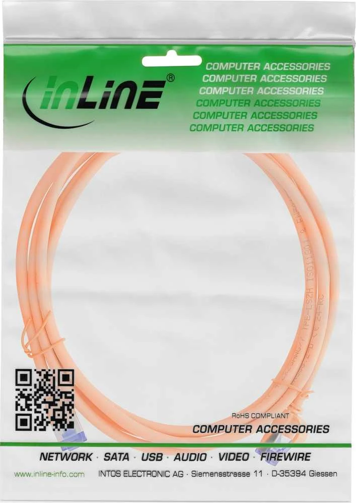 InLine Tinklo kabelis „Patchcord Slim Cat.6A“, S/FTP, TPE (LSZH), lankstus, PoE, oranžinis, 10 m (74900O)